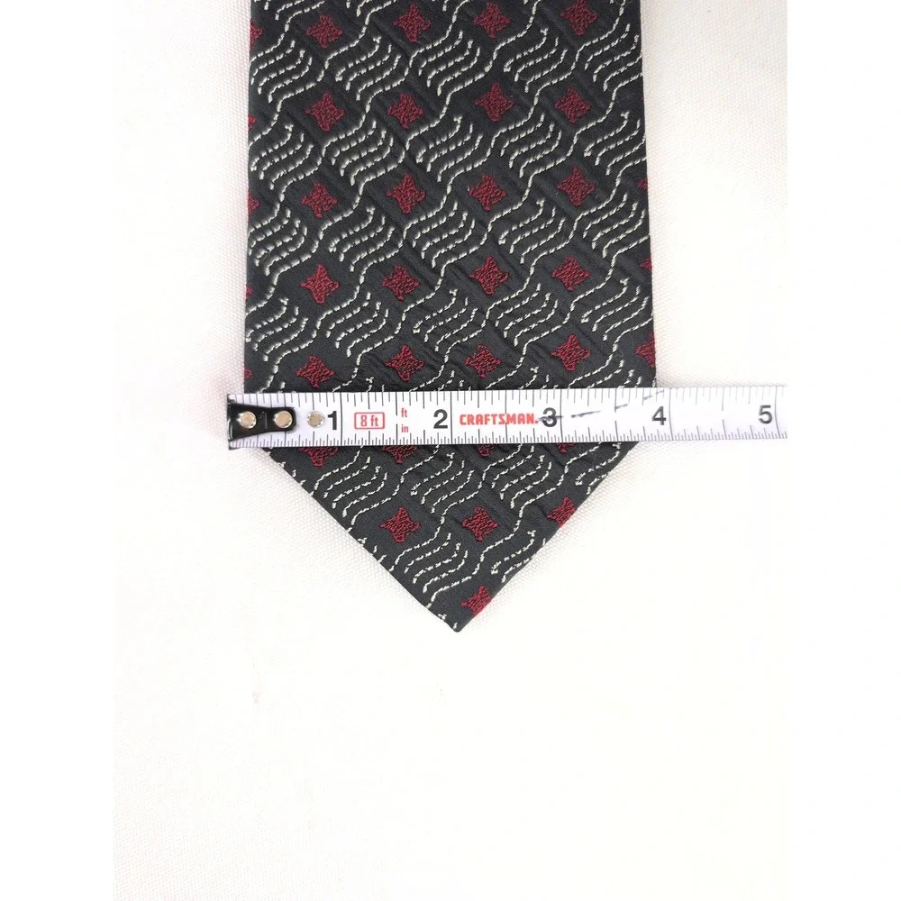 Monsieur Givenchy Necktie Navy Blue Vintage Silk Geometric Wavy Pattern Tie
